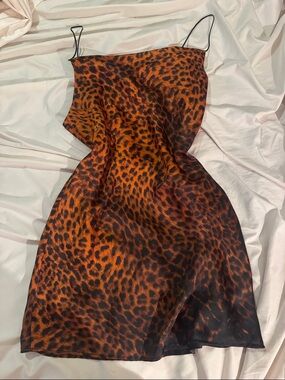 Zara Orange and Black Leopard Print Slip Dress